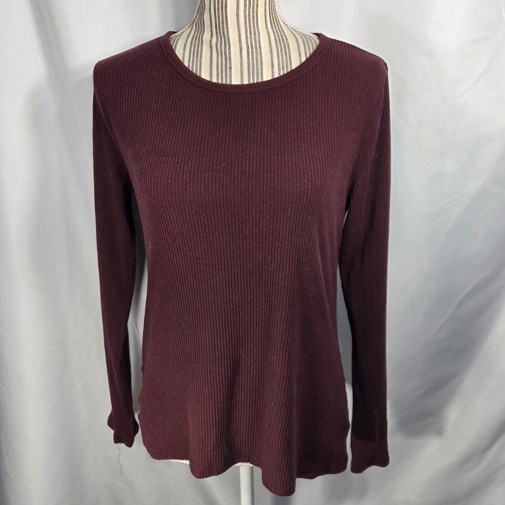 Old Navy Maroon Ribbed Long Sleeve Cotton Blend Top Size Large
